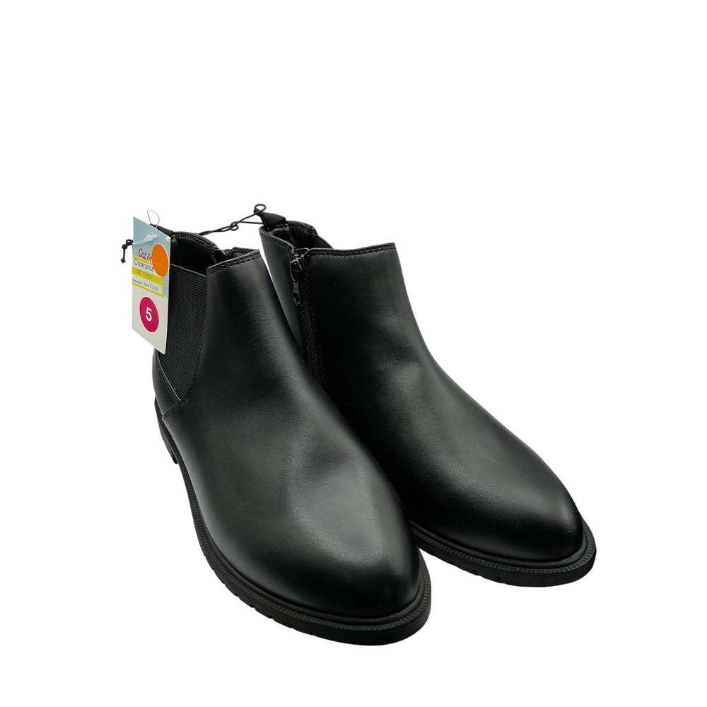 Cat & Jack‎ Brandy Black Chelsea Ankle Boots Side Zip Faux Leather Size 5 NEW